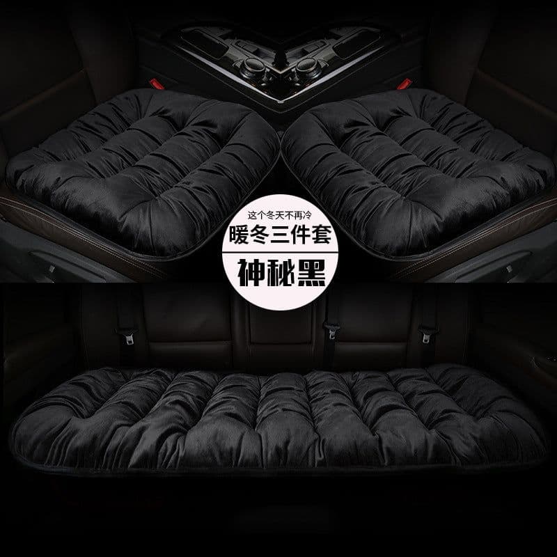 image-Plush winter car seat cushion three pieces down cotton full car cover cushion cover thick universal car cushion wool cushion winter
