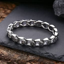image-925 Sterling Silver Cross Flower Bracelet - Unisex Retro Style