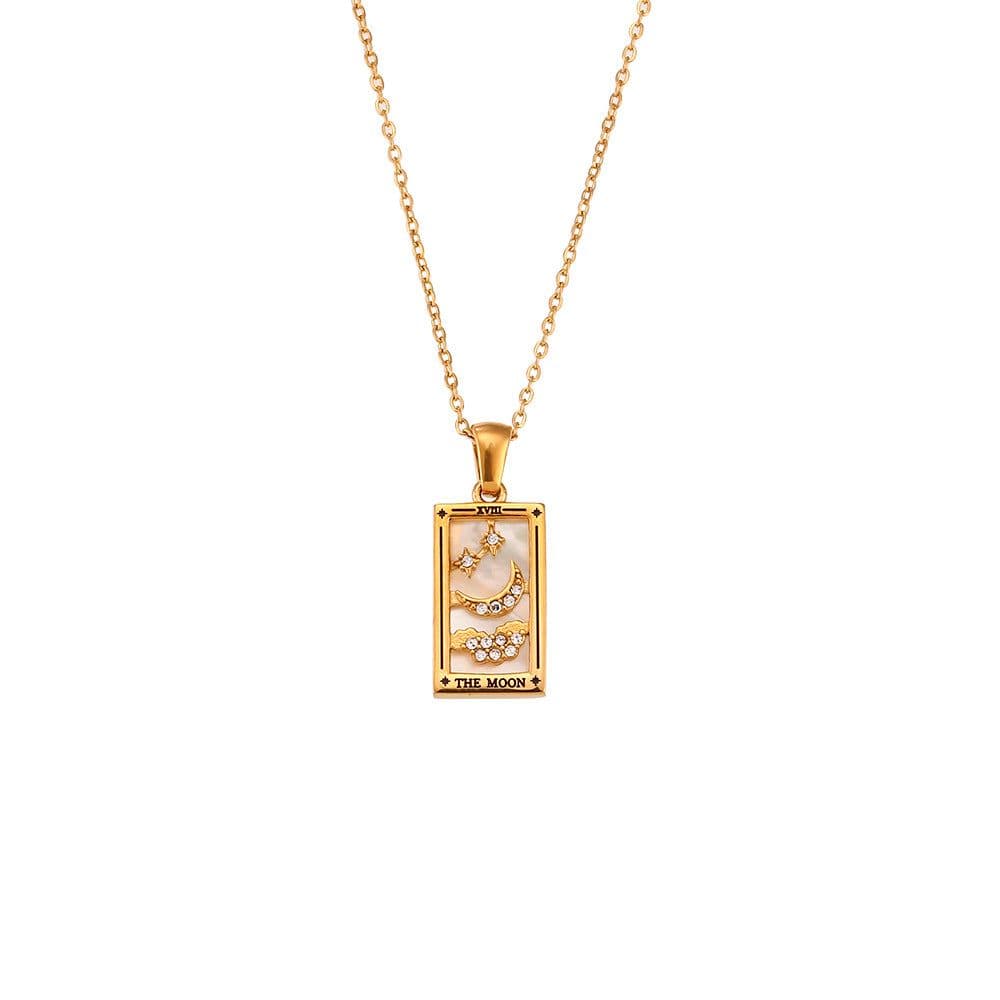 image-European and American ins fashion retro popular hot selling pendant jewelry stainless steel rectangular zircon tarot necklace