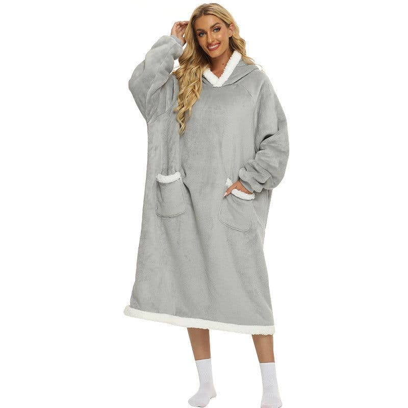 image-Winter blanket extra long vertical pocket fleece lazy blanket flannel lambswool TV TV blanket bathrobe
