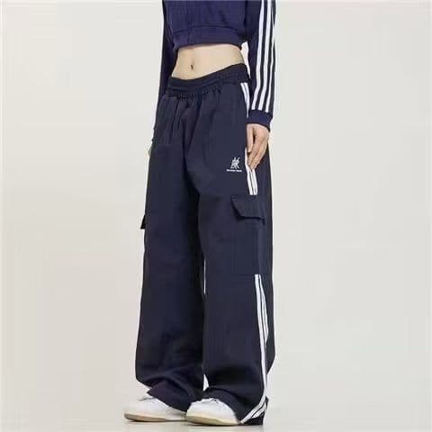 image-Straight Leg Pants - Green Cotton High Waist Casual