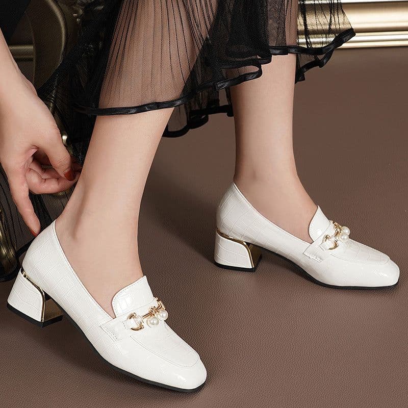 image-Women's Loafers Black Square Toe Tassel Size 42