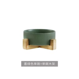 image-Hangyi Ceramics Double Bowl Pet Dish - Wooden Frame, Anti-Knock - 24 Pack