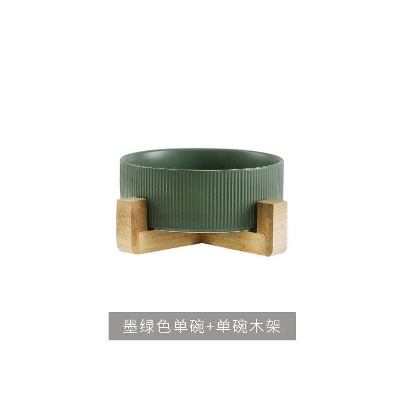image-Hangyi Ceramics Double Bowl Pet Dish - Wooden Frame, Anti-Knock - 24 Pack