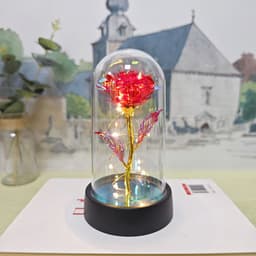 image-Gold Foil Rose in Glass Dome - Preserved Flower Decor