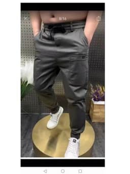 image-Men's Casual Pants - Black Straight Fit High Elastic
