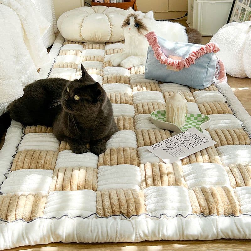 image-Foreign trade thickened ins wind cream color autumn and winter plush bedside mat non-slip rectangular bun mat tatami mat