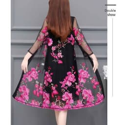 image-Foreign trade 2022 summer new large size women's clothing fat sister 200 catties mesh sunscreen clothing women's mid-length coat thin