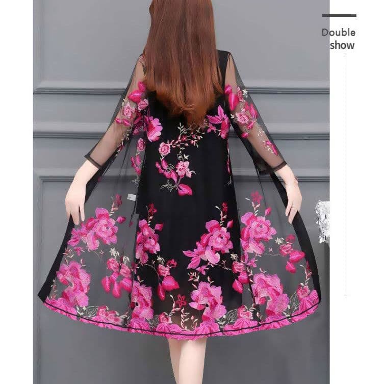 image-Foreign trade 2022 summer new large size women's clothing fat sister 200 catties mesh sunscreen clothing women's mid-length coat thin