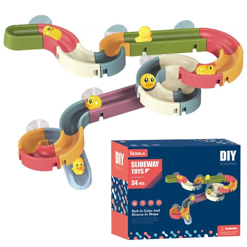 image-DIY Assembled Track Ball Sliding Sliding Fun Bath Toys Duckling Turning Fun Children's Bathroom Shower Playing Water Toys