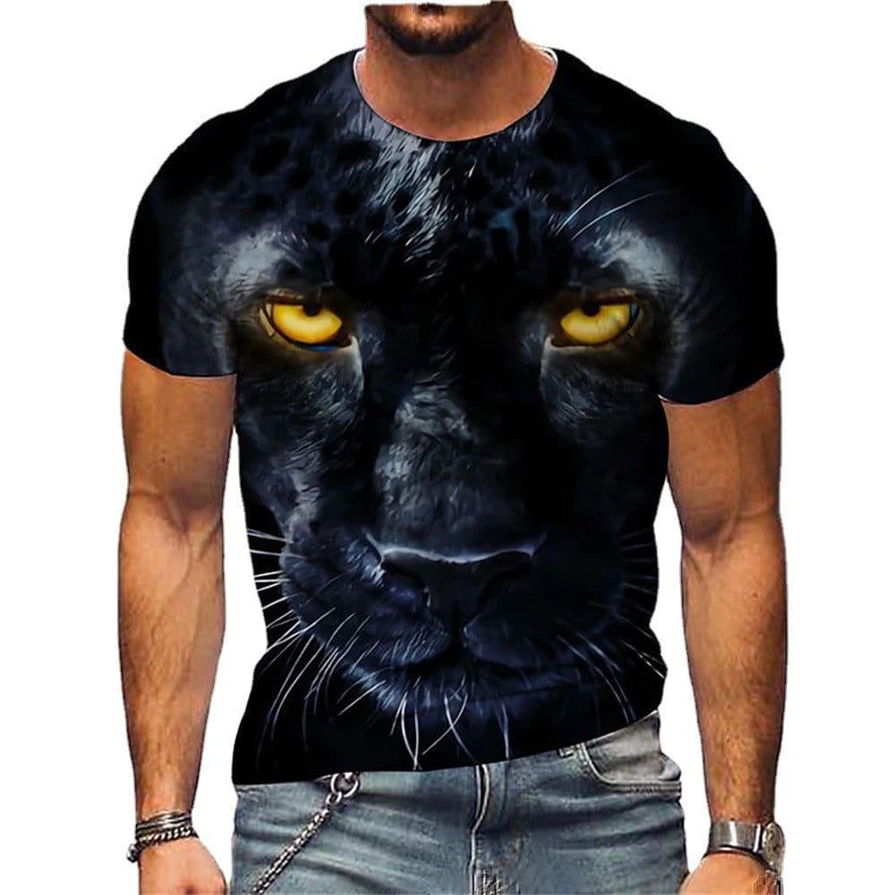 image-European & American 3D Lion Print Men's T-shirt, Short Sleeve, 6XL Comfortable