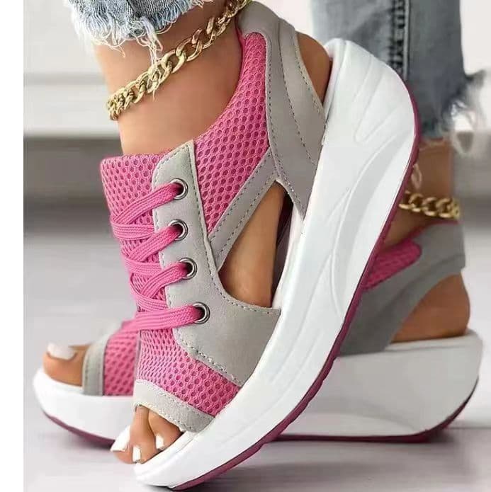 image-Amazon Summer Shake Bottom Women's Sandals Muffin Thick Bottom Lace Up Sandals Beach Shoes Size 43