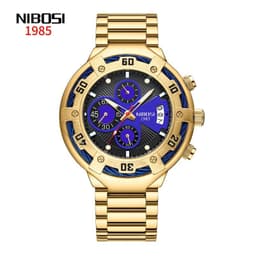 image-NIBOSI Men's Watch 46mm Quartz Black Gold