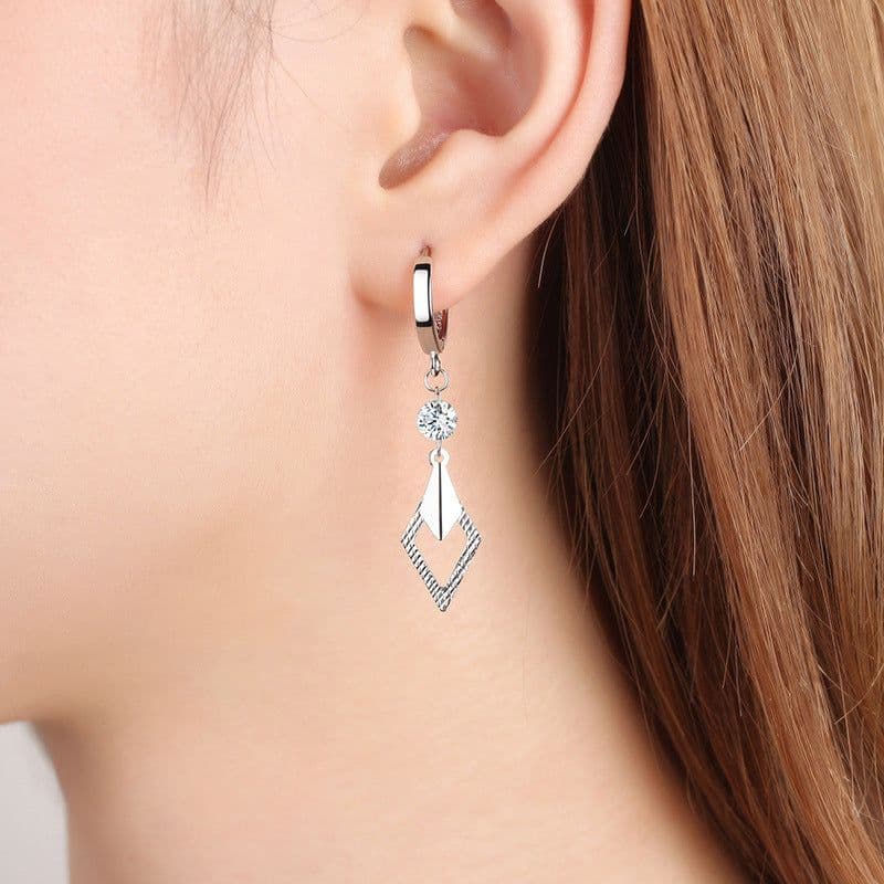image-Geometric Crystal Earrings - White Gold Plated Copper