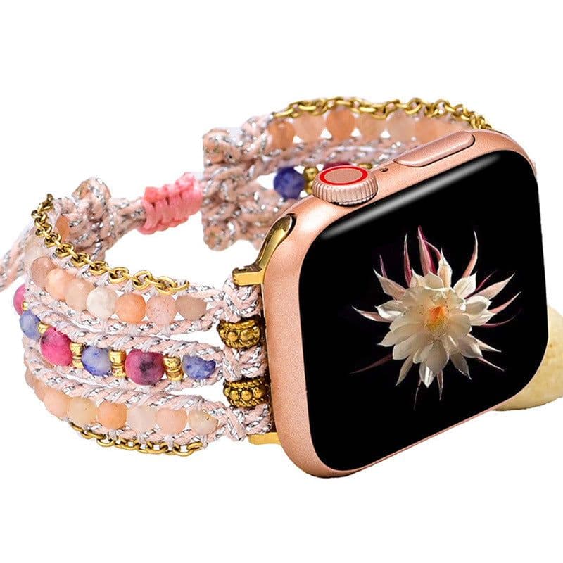 image-Bohemian Apple Watch Strap Pink Woven Stone