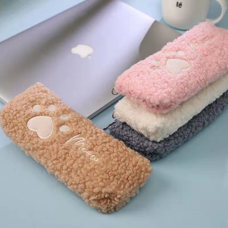 image-Aquarius cute girl heart cat claw pencil case lamb hair ins cute stationery bag start school large capacity storage pencil case