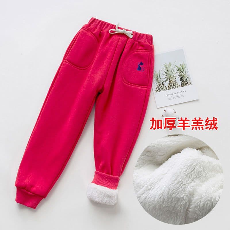 image-Girls Fleece Pants Navy Blue Cotton Casual Warm