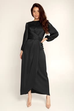 image-Solid Color Satin Tunic Dress XXL Black - 2022 Europe Style