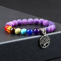 image-European and American cross-border foreign trade creative 8mm bead bracelet Volcanic lava hand string wooden beads alloy tree of life pendant