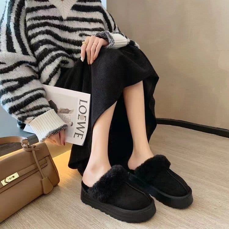 image-Size 42 snow boots, fur integrated fur slippers for women, 2023 new style Baotou flat-soled half-slip thick-soled cotton shoes