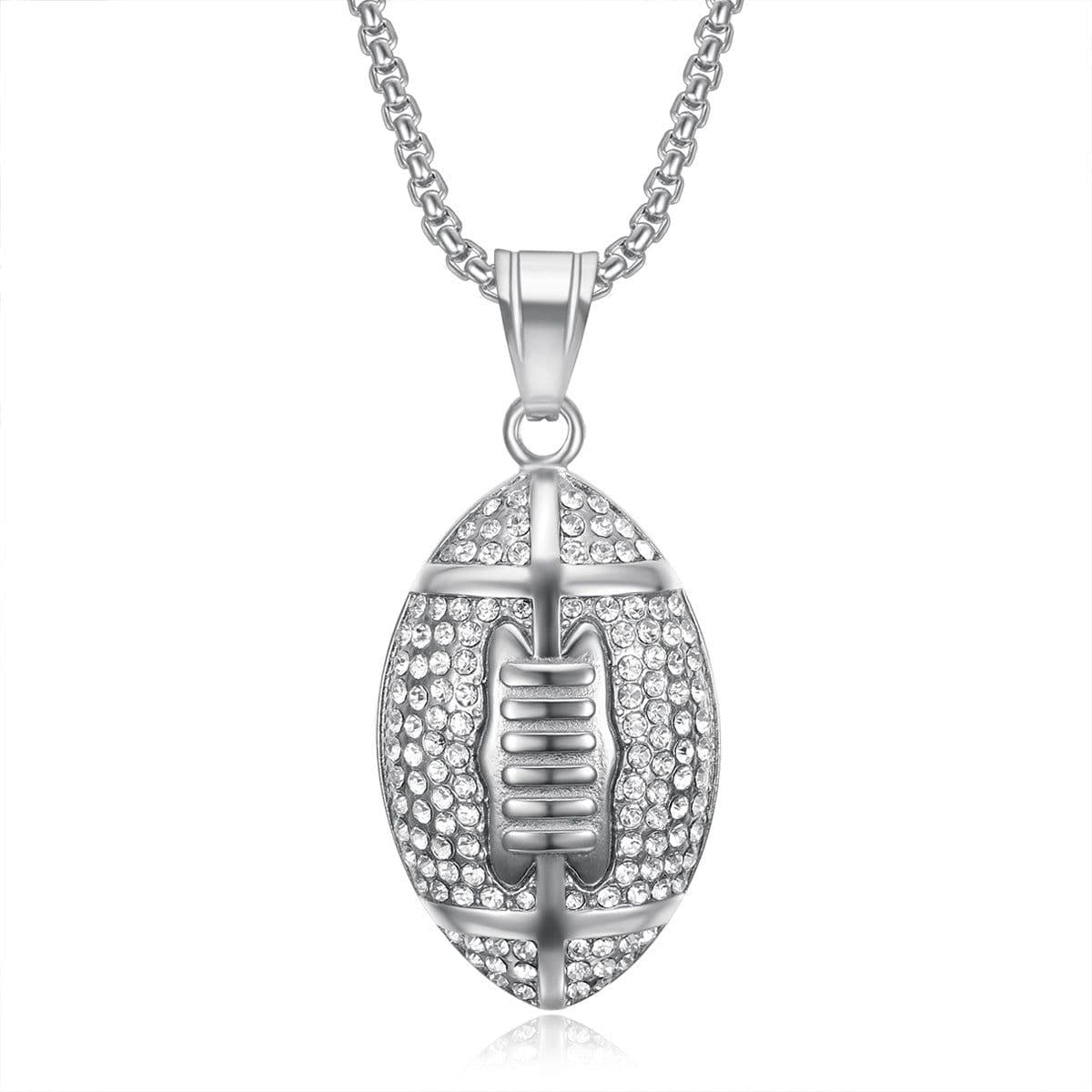 image-Hip Hop Titanium Steel Football Pendant Necklace - Gold Plated