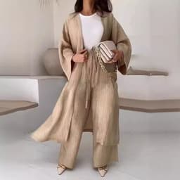 image-Women's Pleated Top & Casual Pants Set - Polyester