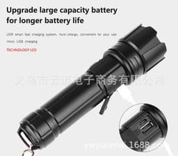 image-Cross-border P70 zoom flashlight upgrade TYPE-C USB charging with output XHP70 strong light P90 flashlight