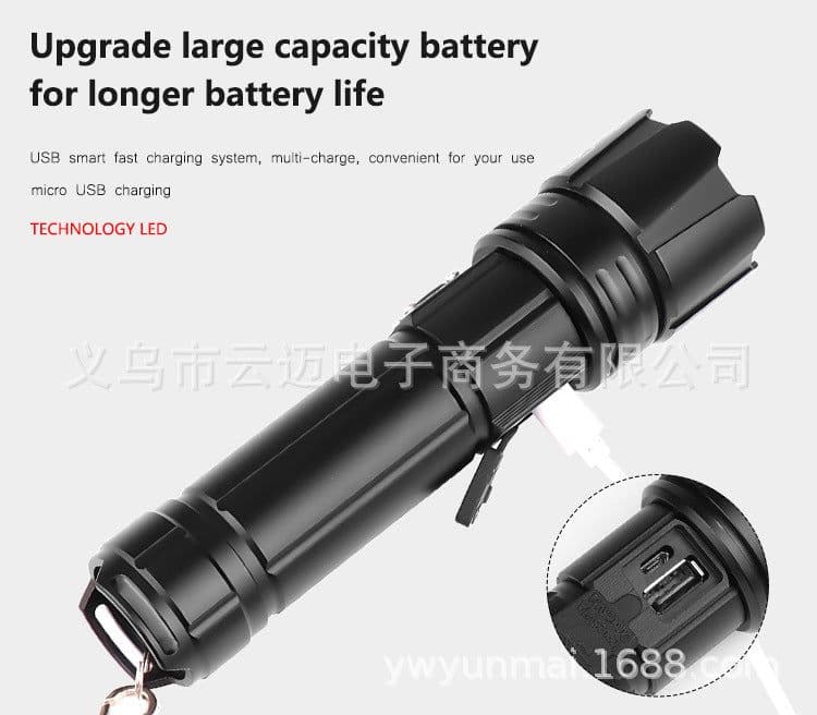 image-Cross-border P70 zoom flashlight upgrade TYPE-C USB charging with output XHP70 strong light P90 flashlight