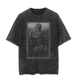 image-Washed Black Cartoon T-shirt, XXXL, Breathable Cotton