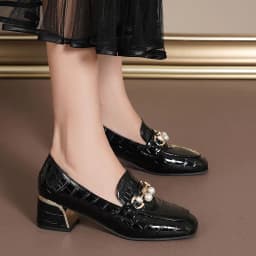 image-Women's Loafers Black Square Toe Tassel Size 42