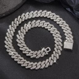 image-Box Buckle 14mm Bar Cuban Chain Cross-Border Explosive Fashion Light Luxury Domineering Full Diamond Alloy Necklace Cross-border Exclusive Supply