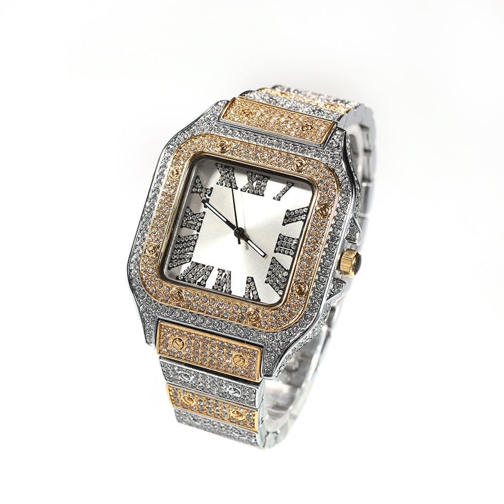 image-Men's Square Quartz Watch - Gold 45mm Roman Dial