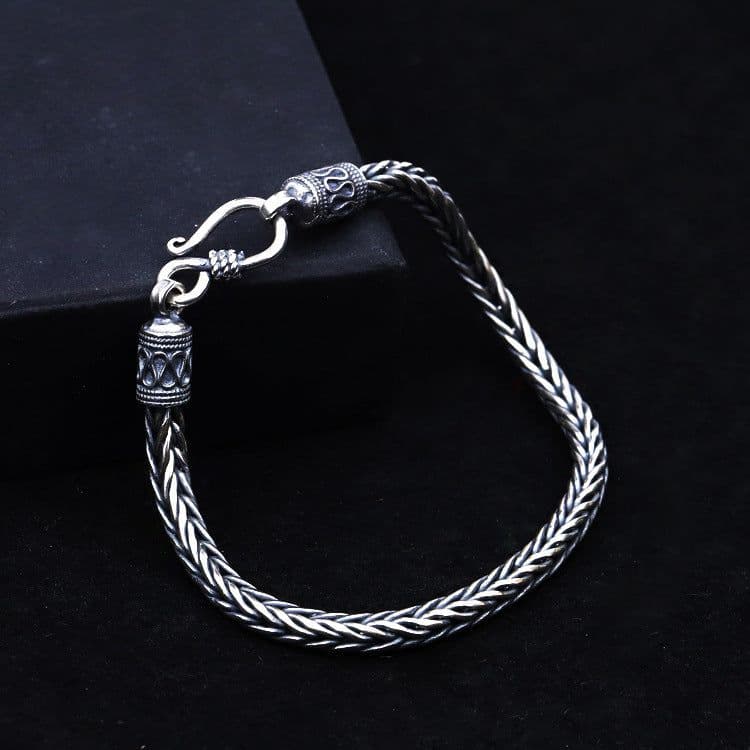 image-Sterling Silver Thai Men's Mantra Bracelet 20cm 925 Silver