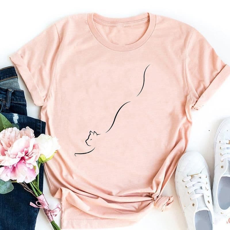 image-Cute Cat Print T-Shirt - Milk Silk 5XL Short Sleeve