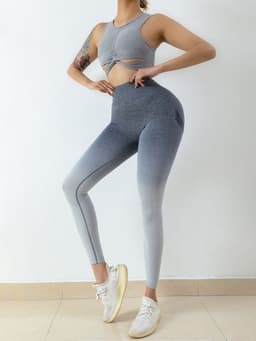 image-Gradient Color Yoga Pants - High Waist Peach Sports Leggings