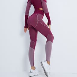 image-Women's Pink Fitness Set - Long Sleeve Top & Yoga Pants