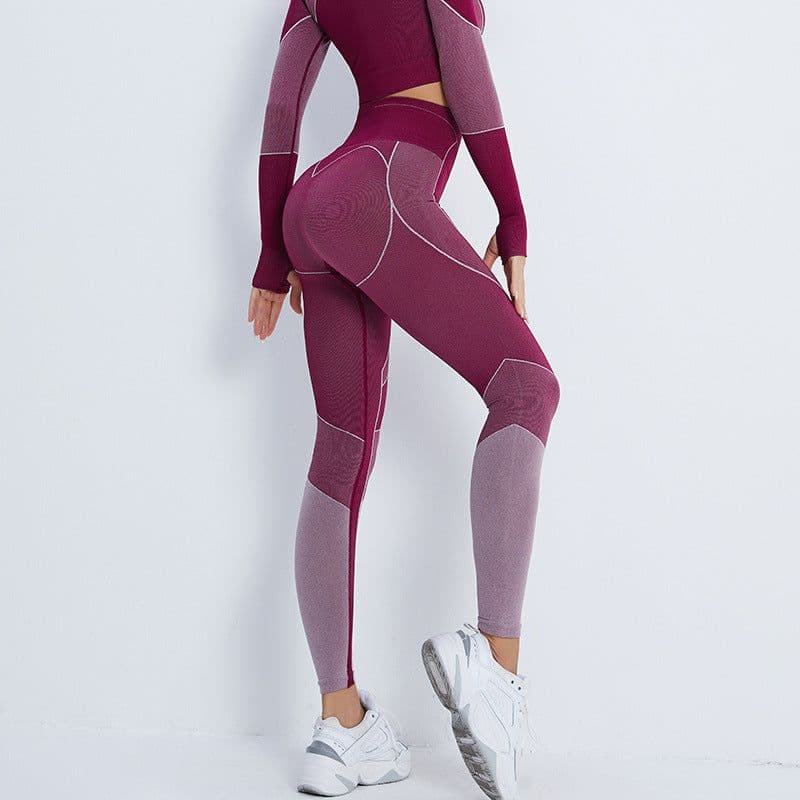 image-Women's Pink Fitness Set - Long Sleeve Top & Yoga Pants