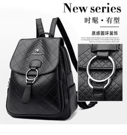 image-Backpack Women's Navy Blue PU Leather 20-35L