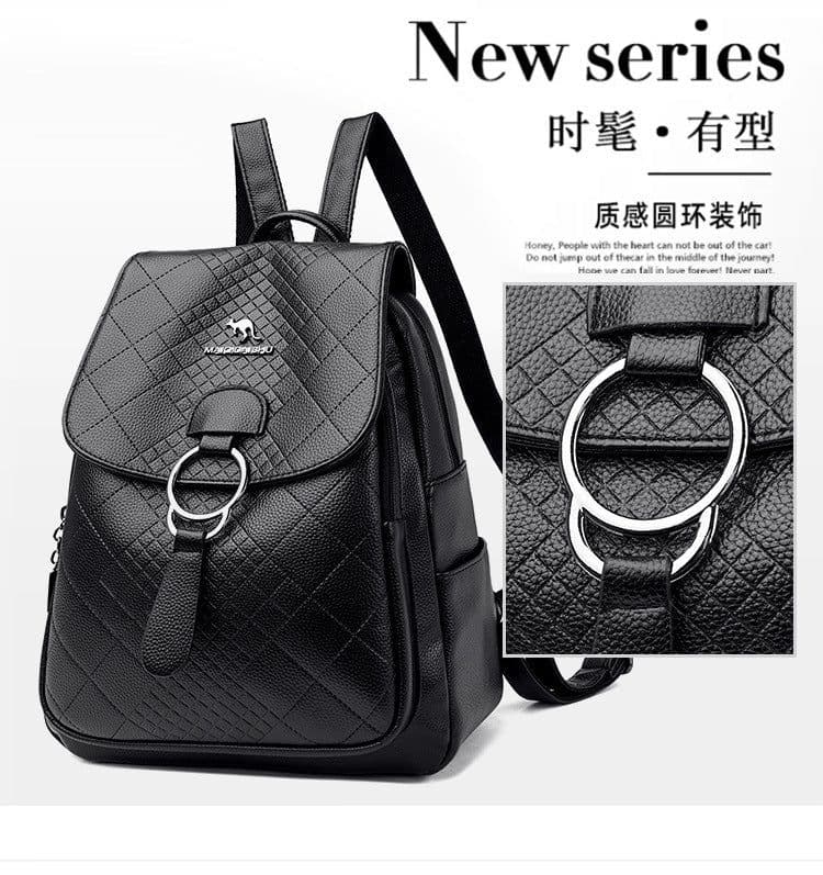 image-Backpack Women's Navy Blue PU Leather 20-35L