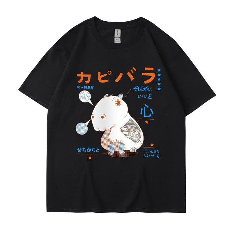 image-Men's Cartoon Hamster T-Shirt - Dark Gray Short Sleeve