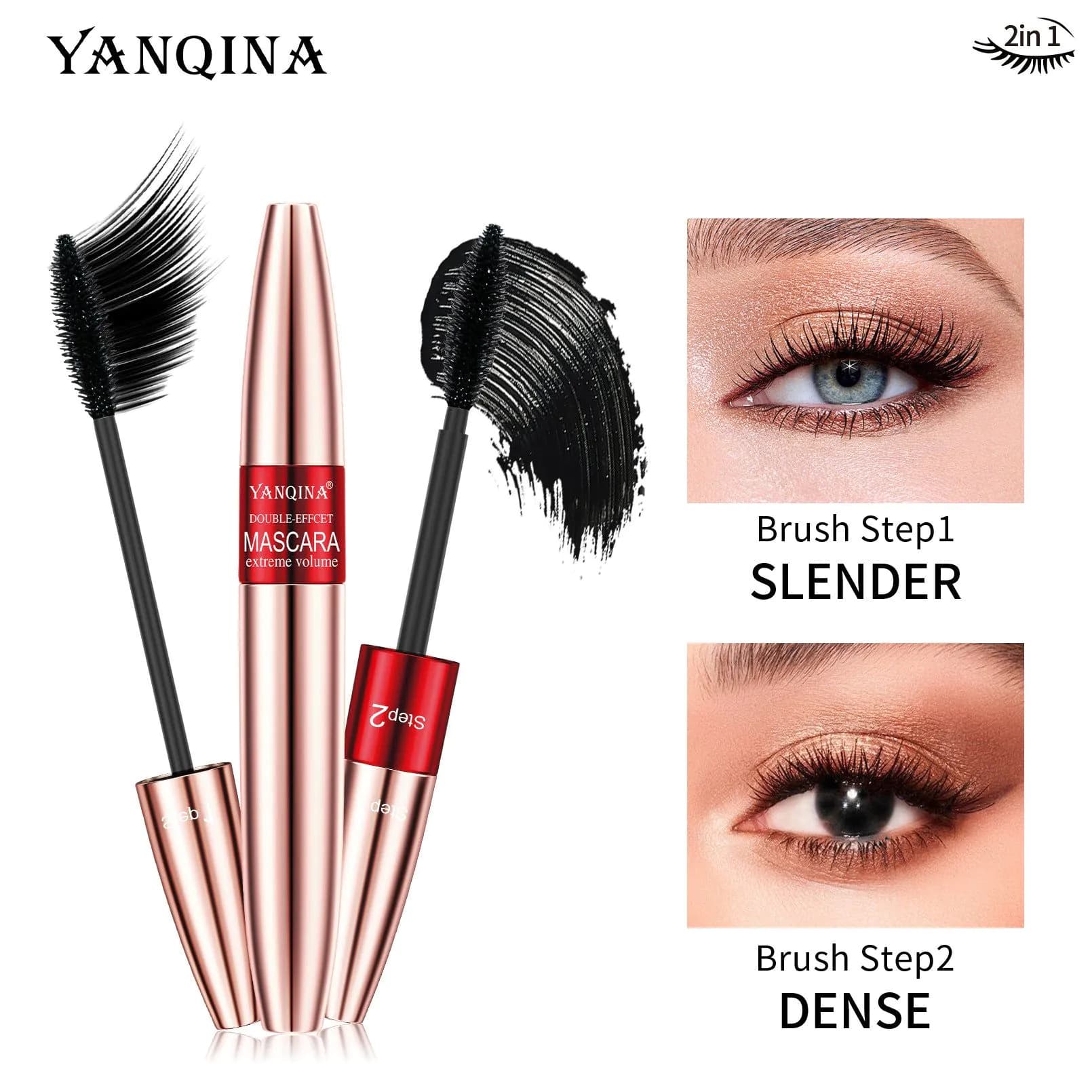 image-YANQINA Dual-Effect Waterproof Mascara - Black 10ml