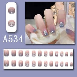 image-Summer fresh, sweet and cool style manicure, wearable nail pieces, French line blending, removable fake nail pieces, finished products wholesale