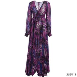 image-Women's Purple Long Dress - Big Pendulum Mid Waist M