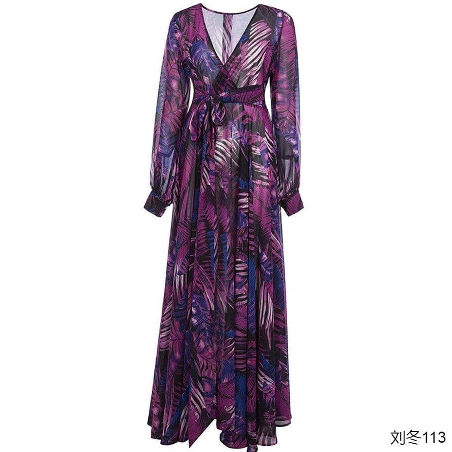 image-Women's Purple Long Dress - Big Pendulum Mid Waist M