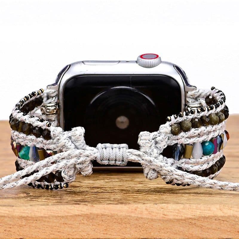 image-Foreign trade e-commerce new obsidian natural stone woven apple watch strap bohemian style apple watch strap wholesale