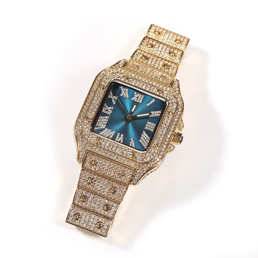 image-Men's Square Quartz Watch - Gold 45mm Roman Dial