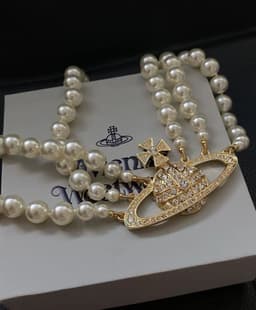 image-Saturn Pearl Necklace - Yellow Gold 3-Layer Women's