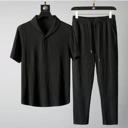 image-Men's Casual Suit Short-Sleeve - White/Black