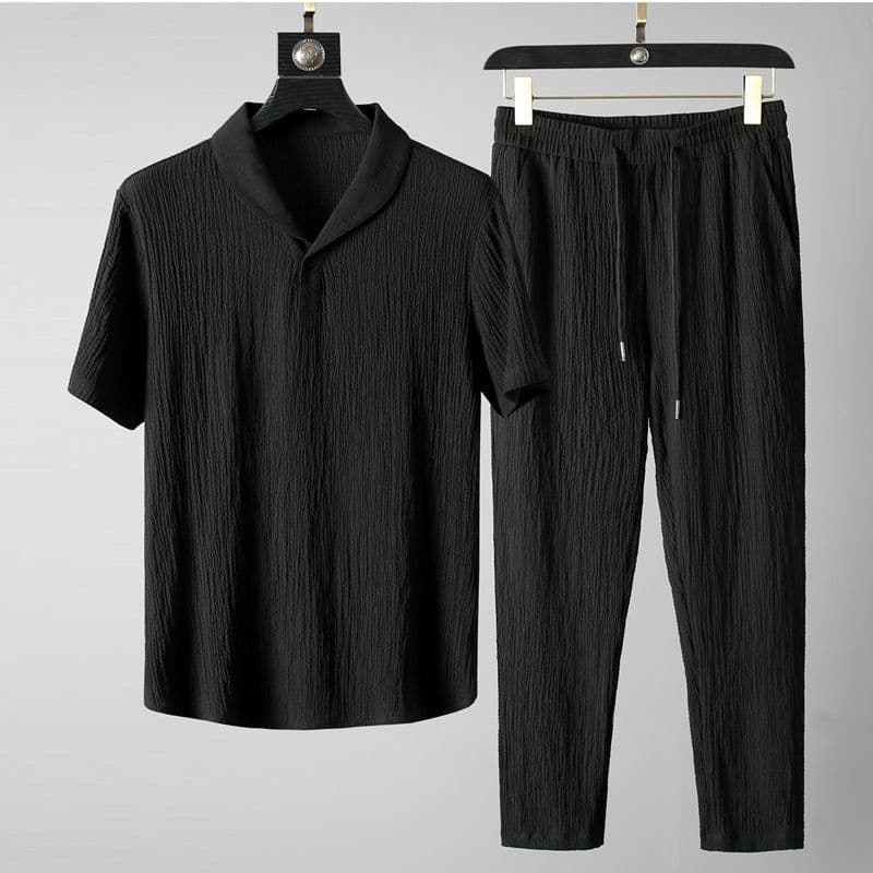 image-Men's Casual Suit Short-Sleeve - White/Black