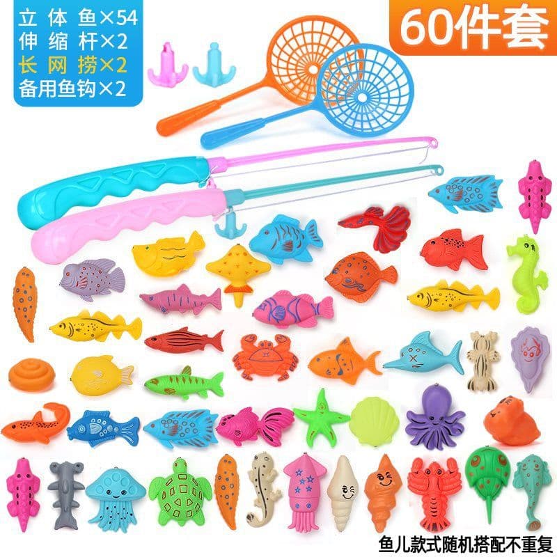 image-Induction fish children's luminous fishing toy boys and girls baby magnetic fishing pool set 136 years old